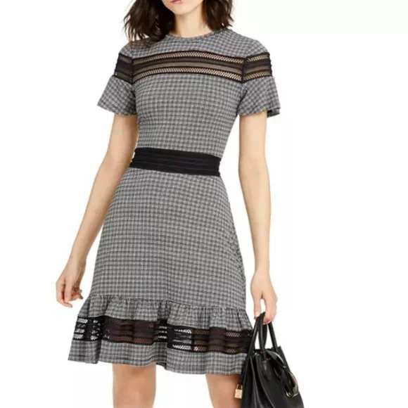 ❤️ MICHAEL Michael Kors Checkered Mesh And Ruffle Dress - Picture 1 of 8